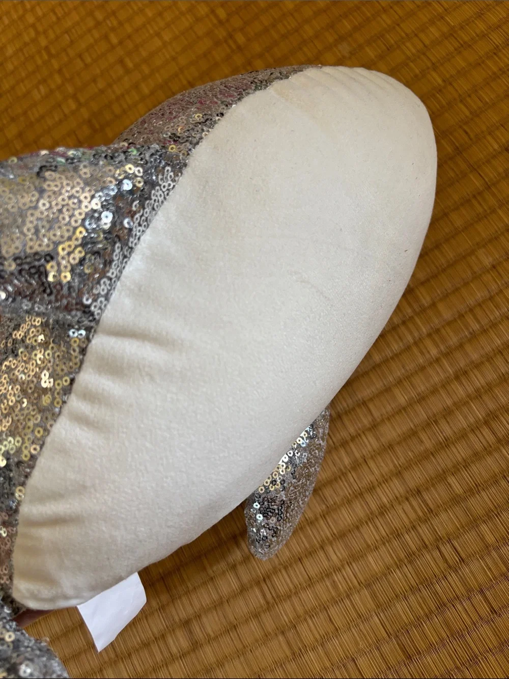 Silver Sequin Whale Plush with Red Santa Hat